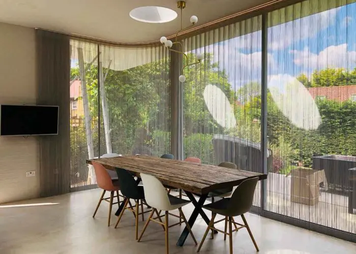 Fringe-Curtains-Shading-Specialists-Fitted-UK-Awning-London Luxury Fringe Curtains on Silent Gliss 1280 Track fitted in London