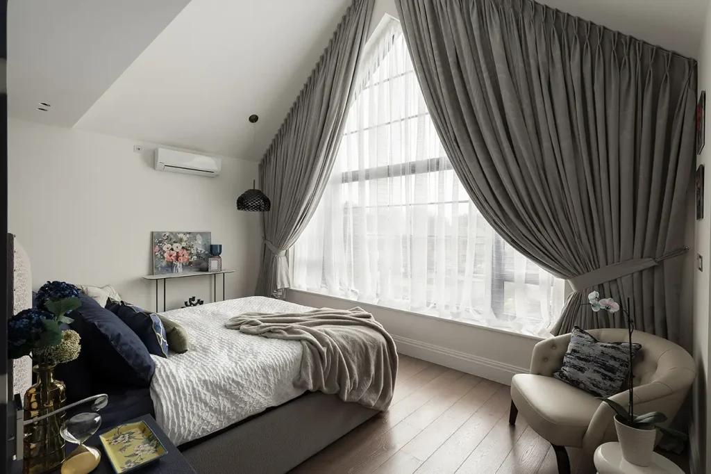 Case study Shaped Bespoke Handmade Curtains for Apex Windows in High